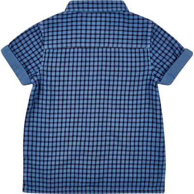 Mini boys blue check short sleeve shirt